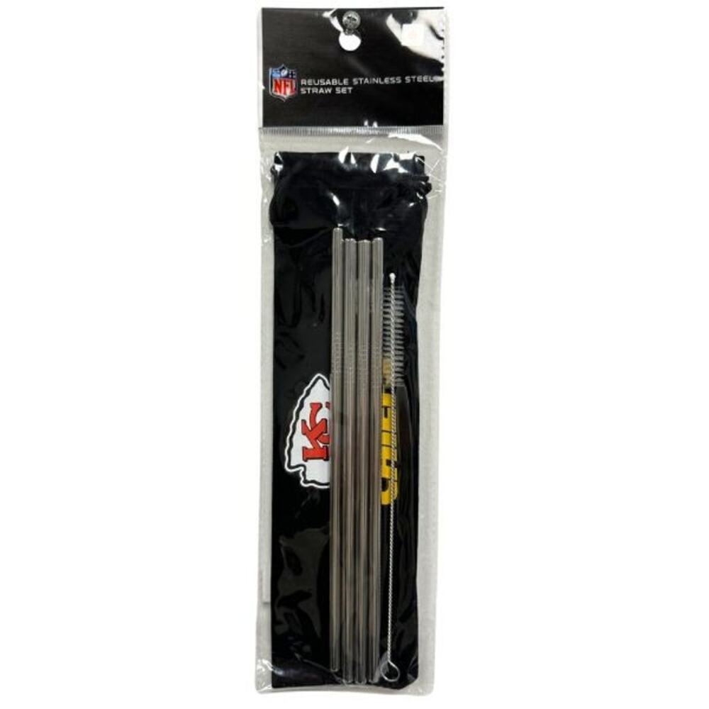 NFL Kansas City Chiefs reusable Stainless steel straws SET OF 4 bag & brush